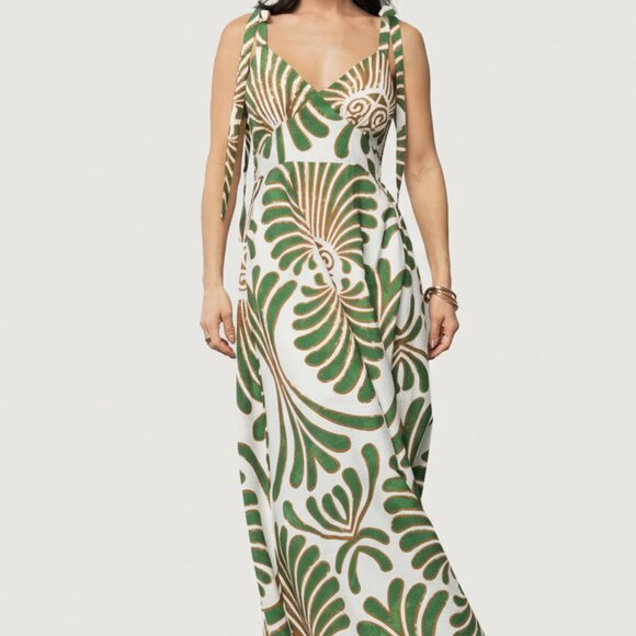 Baltic Born Camila Maxi Dress | Ivory + Green Print Size Large - Picture 5 of 5